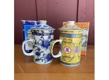 2 Loose Leaf Chinese Tea Mugs With Strainers And Lid