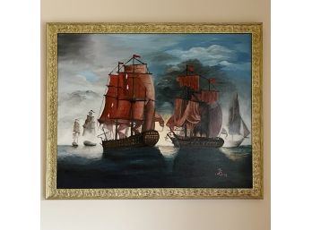 An Original Signed Oil Painting - Galleons - Nicely Framed