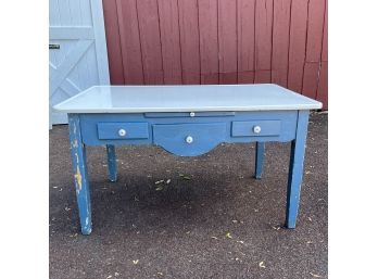 A Depression Era Enamel Top Kitchen Table With Round Metal Bread Drawer And Pullout Cutting Board