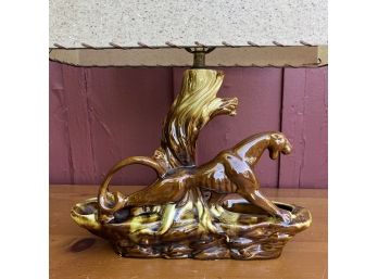 A Fabulous  Royal Haeger Ceramic Panther Lamp/planter With Great Period Shade