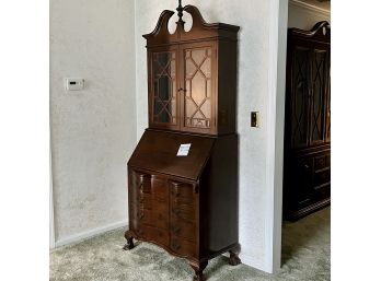 A Mahogany Chippendale Secretary - Arms Draw Out As Desk Opens