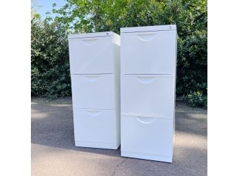 A Pair Of 3 Drawer White Metal File Cabinets