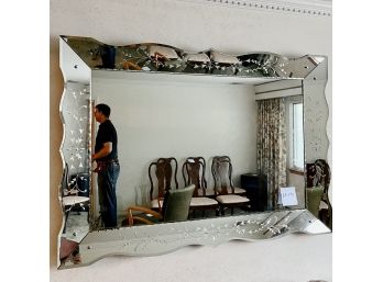 Beautiful Venetian Art Deco Scalloped Glass Floral Mirror - 60x42