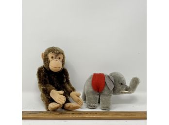 2 Small Vintage Steiff Animals - Monkey And Elephant