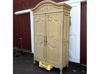A Carved Blonde Oak French Armoire Media Cabinet By Hekman Furniture