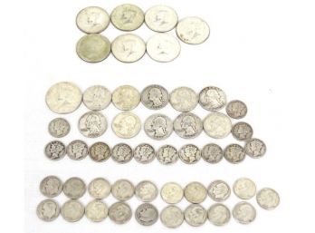 Lot Of 90 And 40 Percent US Silver Coins - Halves, Quarters & Dimes