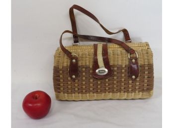 Vintage Woven Rattan Women's Lined Purse W/leather Straps - British Crown Colony Of Hong Kong