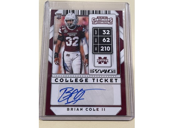 2020 Panini Contenders College Ticket Autograph Brian Cole II Signed Rookie Card #256