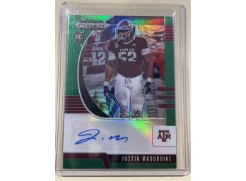 2020 Panini Prizm Rookie Autographs Justin Madubuike Signed Green Parallel Prizm Card #177