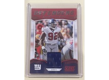 2019 Panini Score Defenders Michael Strahan Player Worn Jersey Patch Card #D-27