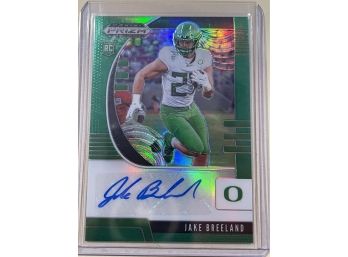 2020 Panini Prizm Rookie Autographs Jake Breeland Signed Green Parallel Prizm Card #132