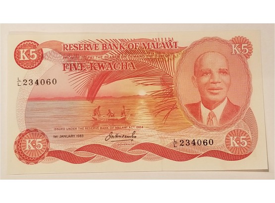 1984 Malawi 5 Kwacha Banknote