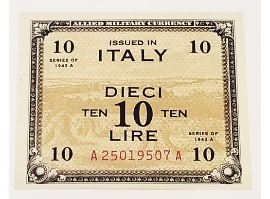 1943 Allied Military Currency Italy 10 Lire Banknote