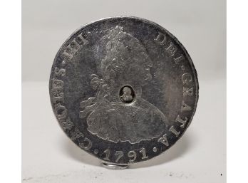 1791 DEI Gratia Silver 8 Reales Carolus IIII With Countermarked, VG