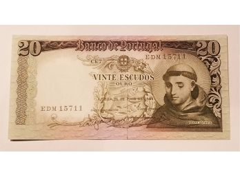 1964 Portugal 20 Escudos Banknote