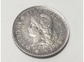 1882 Republica Argentina 10 Cent 9 Dos Silver Coin