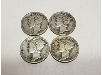 Four 1940s US Silver Mercury Dimes  1941, 1942 & 1942
