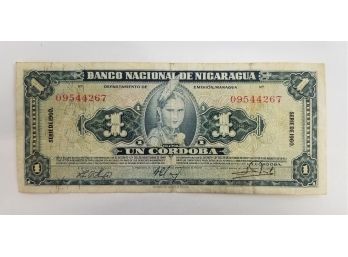Nicaragua Banknote Un Cordoba  Series 1960 No 09544267