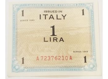 1943 Allied Military Currency Italy 1 Lire Banknote