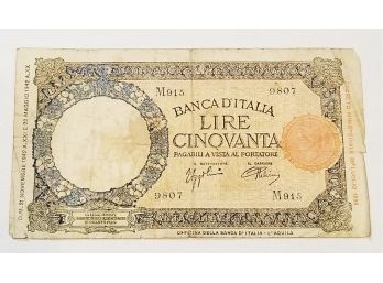 1933 Banca D' Italia 50 Lire Banknote