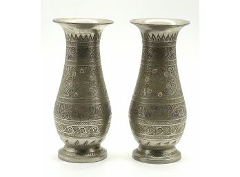 Pair Of Ornate Metal Vases