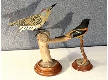 Hand Carved & Painted Wooden Bird Sculptures