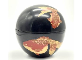 Lacquered Asian Styled Bowl W/ Top - Note Chip & Crack