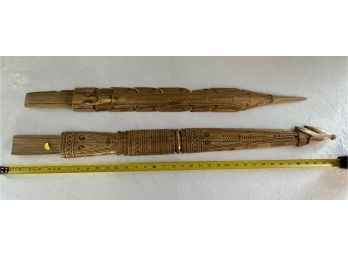 Pair Of Hand Carved Primitive Wooden Objects