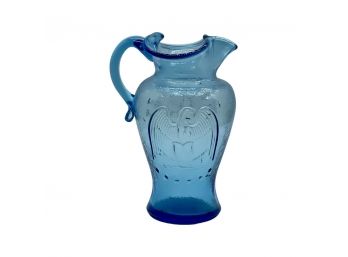 Blue Glass Patriotic Pitcher W/ Embossed Eagle & Stars From Kanawha Glass