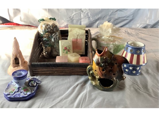Candle - Candle Holders And Bath Soap Lot