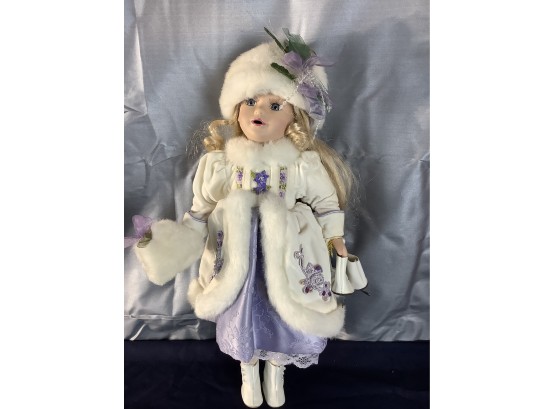 Porcelain Doll In Purple Dress And White Fur Coat (#4)