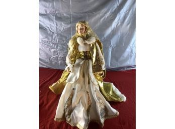 Porcelain Doll In White And Gold Dress With Gold Cape (#7)