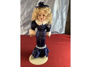 Porcelain Doll In Tight Navy With Fur Trim Dress And A Hat (#12)