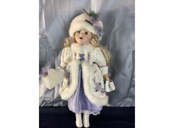 Porcelain Doll In Purple Dress And White Fur Coat (#4)