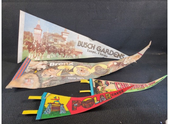 Three Vintage Fabric Pennants - The Bronx Zoo, Busch Gardens Tampa & The Children's Zoo MA