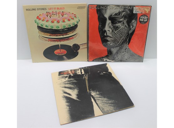 Rolling Stones Collection Of Three Record Albums With Let It Bleed, Tattoo You & Sticky Fingers Zipper Cover