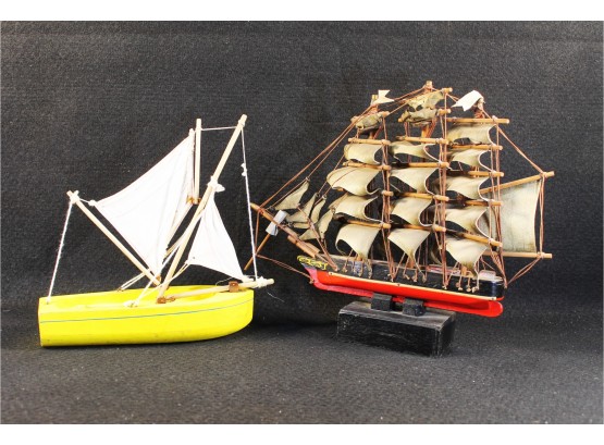 Vintage Hand Made Wooden Sail Boats
