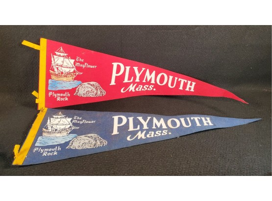 Two Vintage Plymouth Rock - Massachusetts Felt Pennants