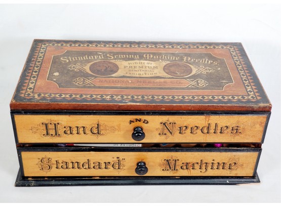 Antique National Needle Company Centennial Exhibition Wooden Sewing Needle Box