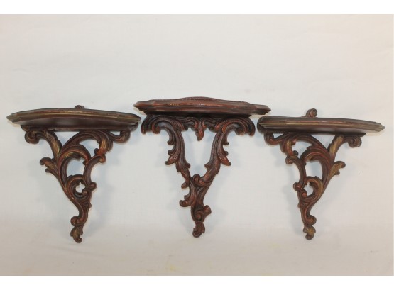 Trio Of Vintage Scrolled Vine By Syroco Wood- Plate Shelves