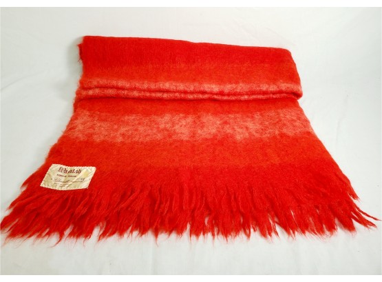 Pretty Vintage 1960s 70s Waratah Australian Mohair Fringed Throw Blanket - Orange / Red Striped