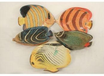 Five Multi- Colored Wood Decorative Fish-