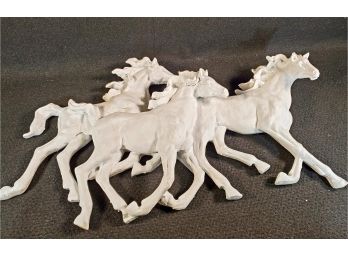 Handsome White Painted Plaster Cast Herd Of Stampeding Horses