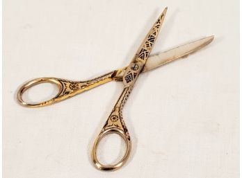 Vintage Toledo Spain Damascene Ornate Art Deco Gold Tone Scissors