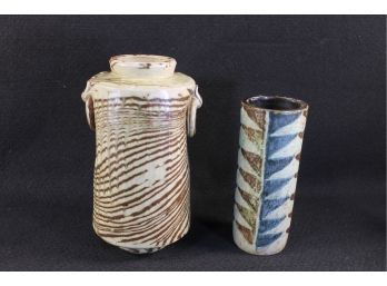 Handmade, Signed Asian Earthenware Vases
