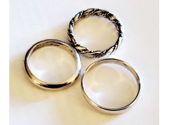 Three Sterling Silver 925 Ladies Stack Rings / Bands