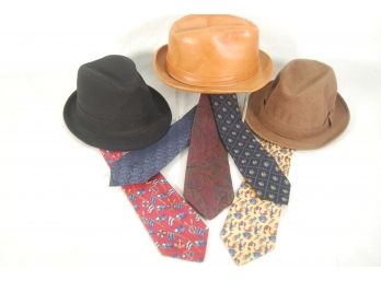 Vintage Hat And Tie Lot Featuring  Dior, Oleg Cassini, Chaps, Hathaway And Countess Mara