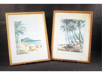 Vintage Pair Of MCM Signed Prints Including Diamond Head, Waikiki & Hanauma Bay, Hawaii