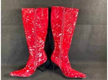 Paloma Barcelo High Fashion Red Boots- Made In Spain Out Of Cowhide- European Size 39/ US-8