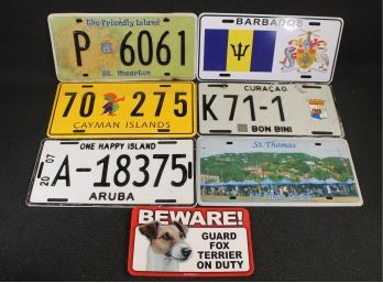 Collection Of Six Island License Plates - St. Maarten, Cayman Islands, Aruba, Barbados, St, Thomas & Curacao